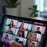 Virtual classroom with students and teacher online